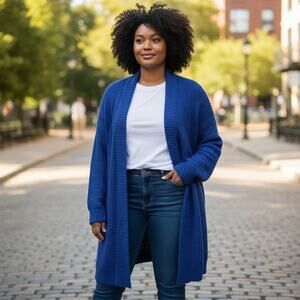 Vintage Monto par le Chois II Royal Blue Long Cardigan 100% Acrylic Chunky Knit